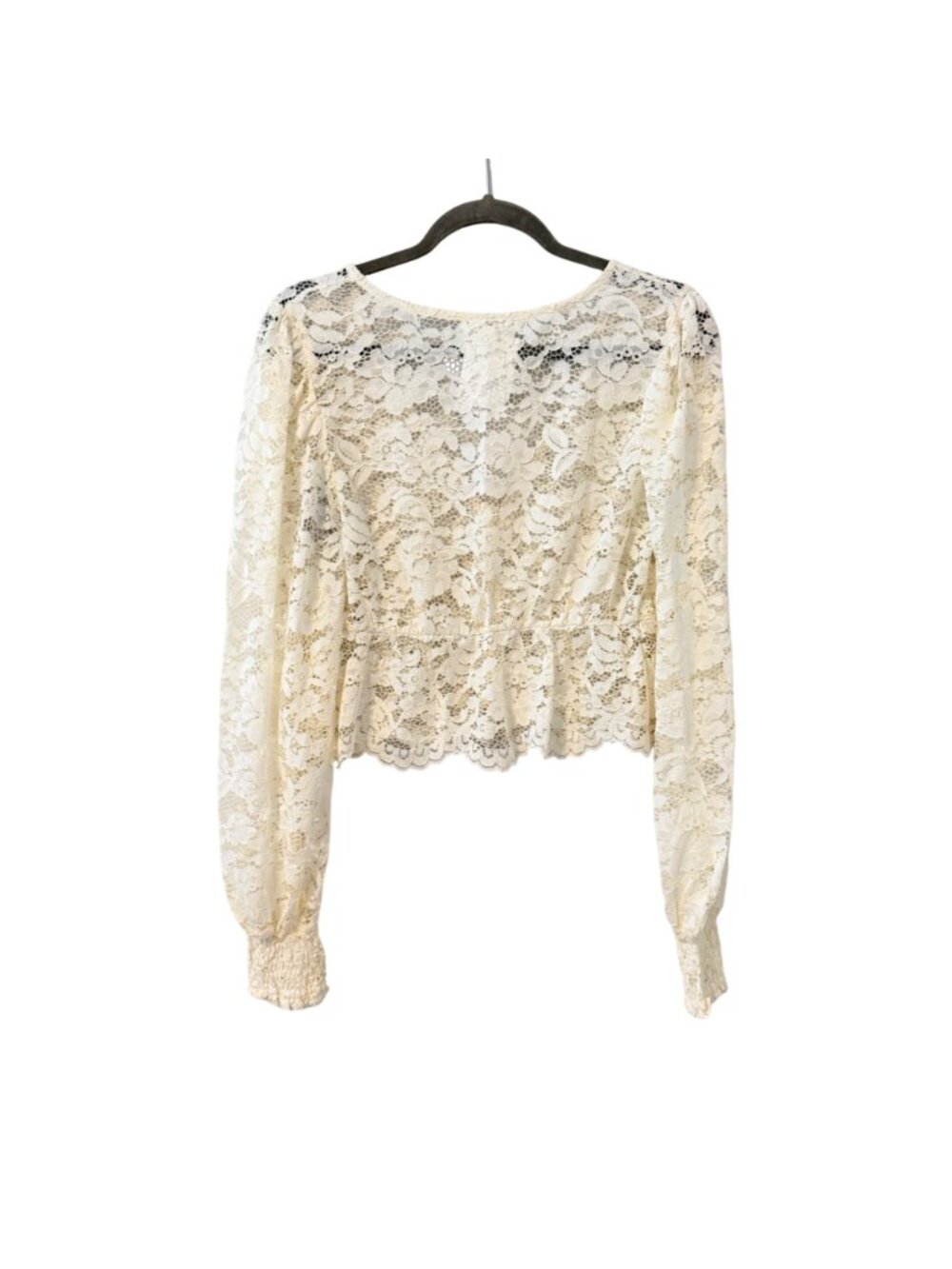 Mine Lace Button-Up Cropped Long-Sleeve Blouse Size L Ivory top. NWT - Picture 8 of 11